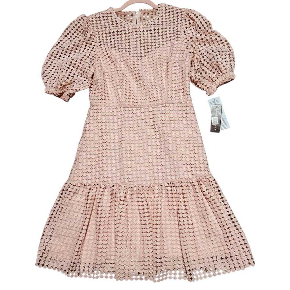 DONNA MORGAN NWT Blush Embroidered Lace Puff Sleeve Dress 2 - Picture 2 of 14